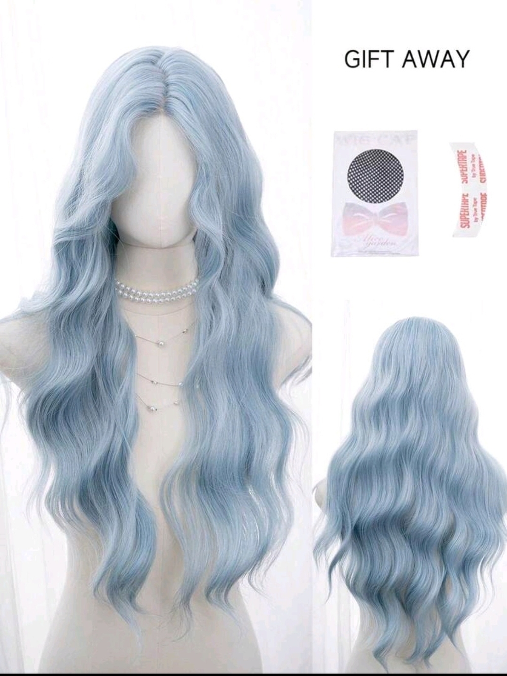 Light Blue Long Wavy Women’s Wig - Soft Pastel Lace Front